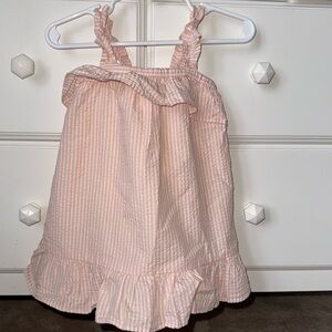 NWT Baby gap cream & pink seersucker dress. Size 12-18 months w/ruffle detail.
